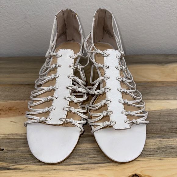 Enzo Angiolini White Leather Strappy Sandals Kitten Heel Zip Gladiator Size 7 - Picture 9 of 16